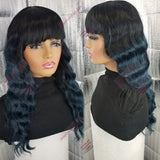 (Anissa)deep wave blue and black bang wig