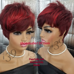 (Amy) Red hot pixie cut wig