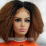 (Armani) Kinky curly Lace Front wig with middle part