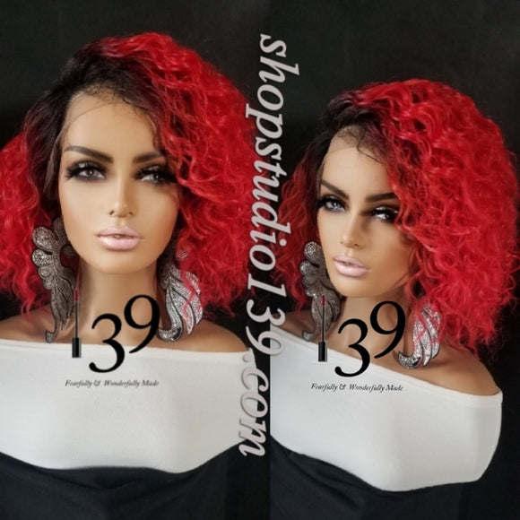 (Robin) Wet and Wavy lace front wig with deep side part