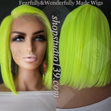Neon Green HD lace front bob with side part