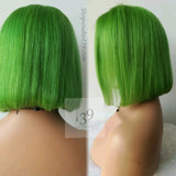 Celebrity inspired Green 100% human hair lace front Bob Wig