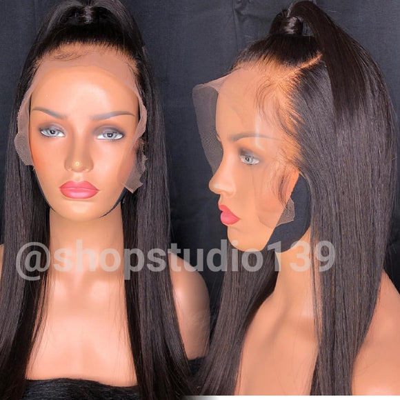 Bone straight human hair lace front wig freepart