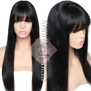 ( MaryJoe) Glueless Human Hair Lace Front wig with bangs and bleached knots