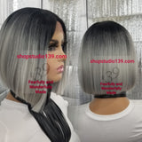 Sexy Grey Bob wig with deep middle part