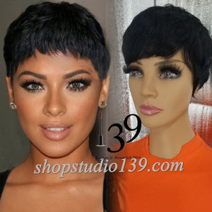 Short pixie wig with tapered back