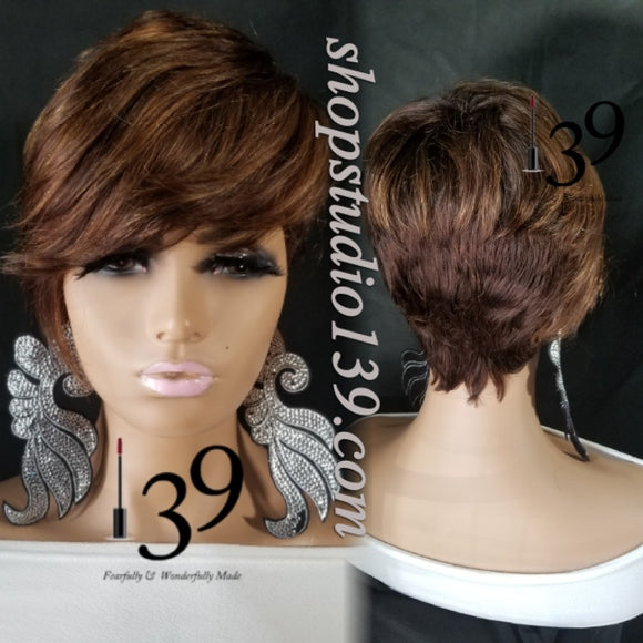(Pearl) 100%human hair pixie wig with bangs