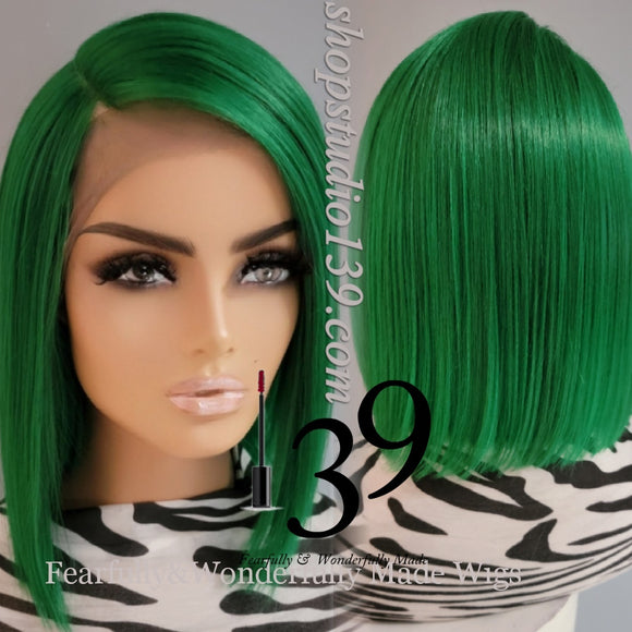 Green HD lace front bib wig with side part
